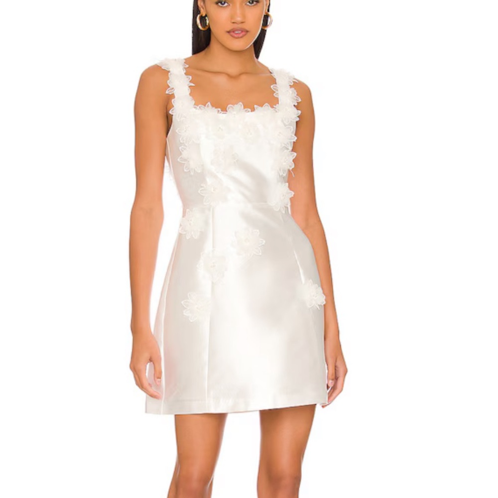 Elliatt White Floral Appliqué Satin Mini Dress